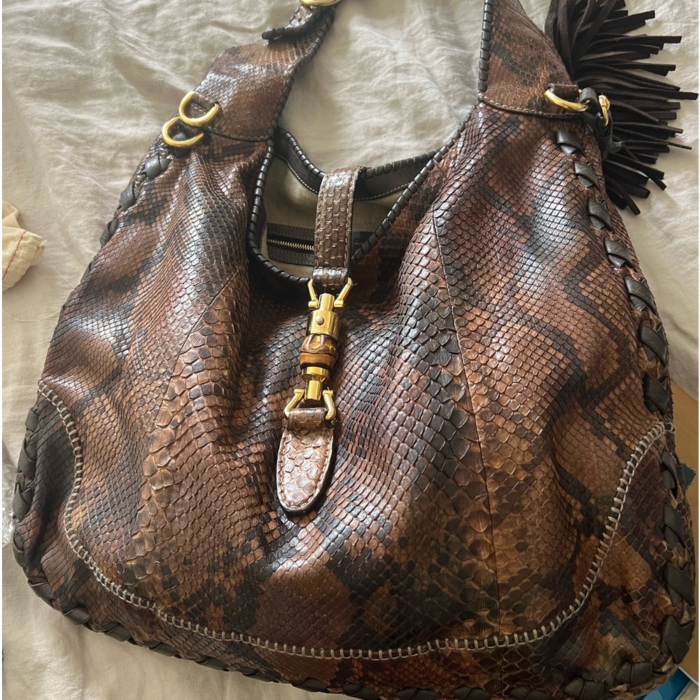 Gorgeous exotic python GUCCI handbag with gold hardware